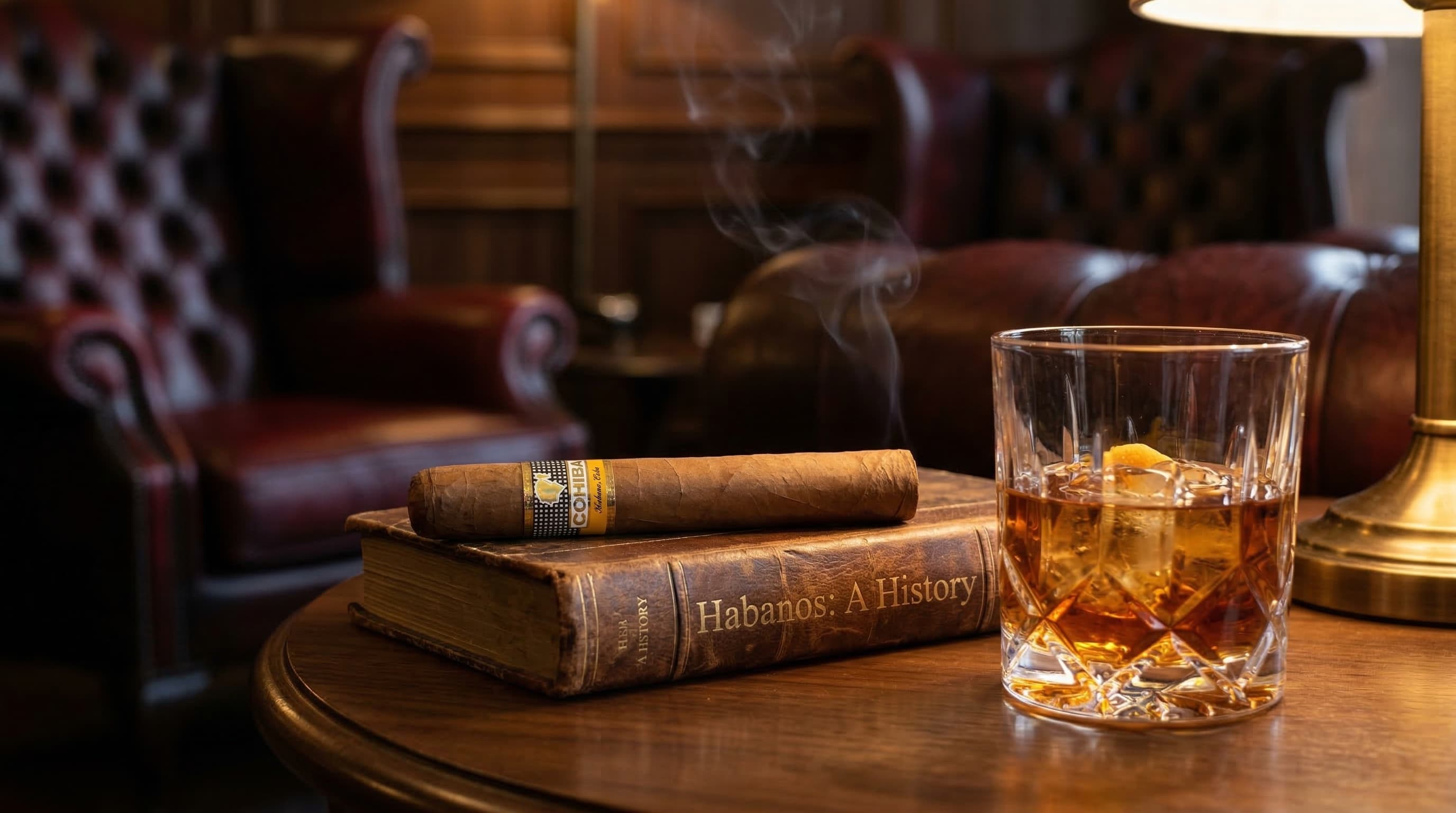 Cohiba Siglo VI en salón con libro Habanos y ron